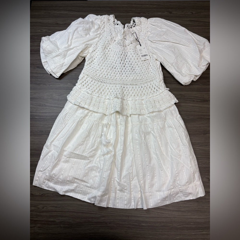 A Loves A Crochet Mixed Media Babydoll Mini Dress Ivory NWT Size Medium - Picture 2 of 8